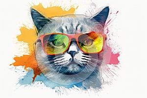 cat in sunglasses realistic with paint splatter abstract Generative AI