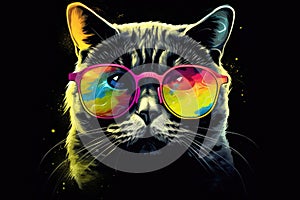 cat in sunglasses realistic with paint splatter abstract Generative AI