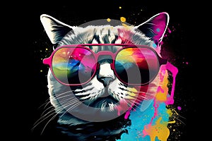 cat in sunglasses realistic with paint splatter abstract Generative AI