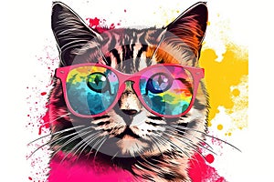 cat in sunglasses realistic with paint splatter abstract Generative AI