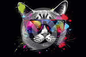 cat in sunglasses realistic with paint splatter abstract Generative AI