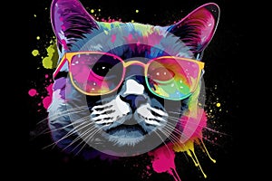 cat in sunglasses realistic with paint splatter abstract Generative AI