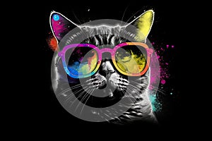 cat in sunglasses realistic with paint splatter abstract Generative AI