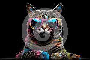 cat in sunglasses realistic with paint splatter abstract Generative AI