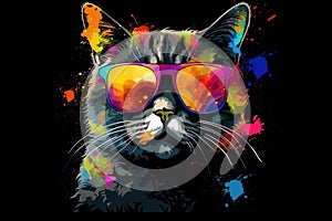 cat in sunglasses realistic with paint splatter abstract Generative AI