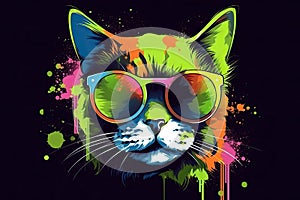 cat in sunglasses realistic with paint splatter abstract Generative AI