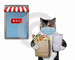 Cat in surgical mask orders food 2