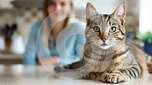 The Cat on the Table. AI generated photo