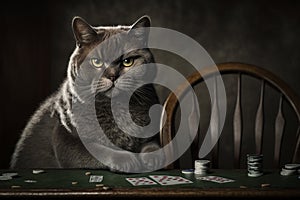 A cat at a table playing poker, AI Generated