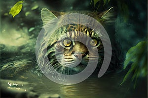 Cat tarzan in the jungle illustration generative ai
