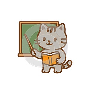 Cat Teacher at Blackboard Teaching with a Pointer