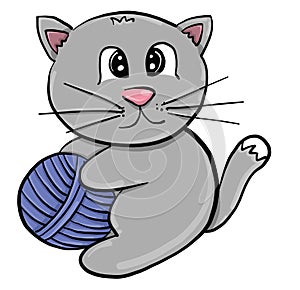 Cat with thread, illustration, vector