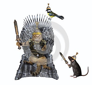 Cat on throne near his warriors