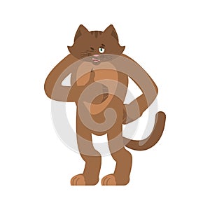 Cat thumbs up and winks. Pet happy emoji. Kitty Vector illustration