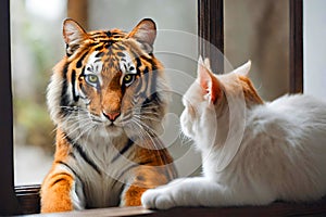 The cat and the tiger in the mirror. photo