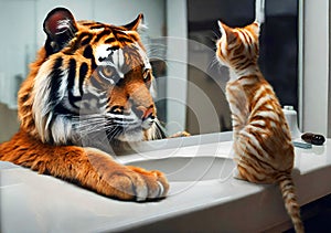 The cat and the tiger in the mirror. photo