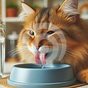 Cat with tongue out drinking water