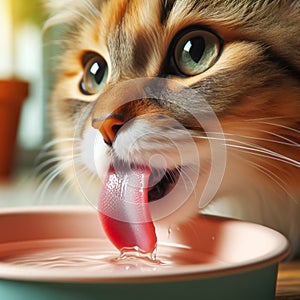 Cat with tongue out drinking water