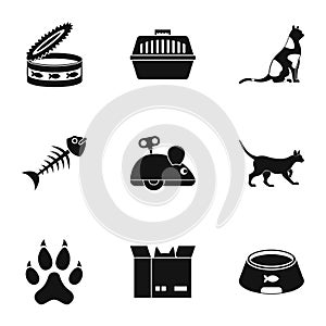 Cat toys icons set, simple style