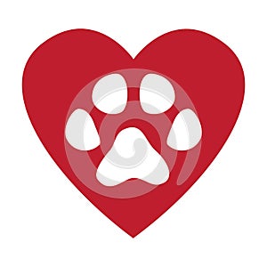 Cat track - animal footprint, Red and white vector illustration. I love my cat. A concept for dog lovers.