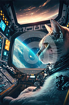 Cat travelling into space, generated ai