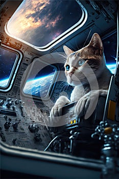 Cat travelling into space, generated ai
