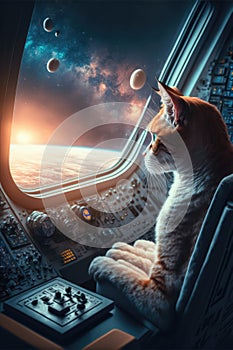 Cat travelling into space, generated ai