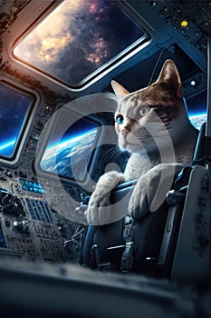 Cat travelling into space, generated ai