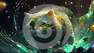 cat in uderwater illustration by generative AI