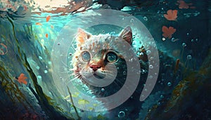 cat in uderwater illustration by generative AI