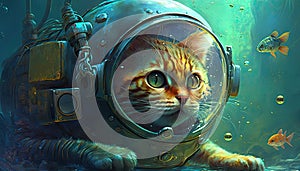 cat in uderwater illustration by generative AI