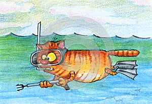 Cat-underwater fish hunter