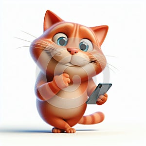Cat use phone funny white background