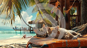 cat vacation in a nice resort, relax, cat-friendly, cats, chil