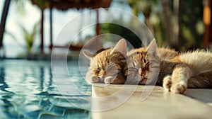 cat vacation in a nice resort, relax, cat-friendly, cats, chil