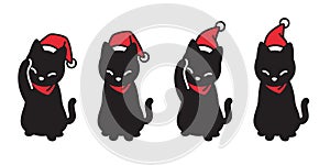 Cat vector Christmas Santa claus hat Xmas icon kitten logo calico cartoon character illustration doodle black