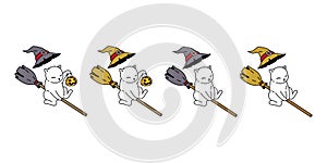 Cat vector Halloween kitten witch hat broom pumpkin lamp calico icon logo symbol ghost cartoon character doodle illustration desig