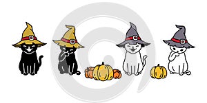 Cat vector Halloween pumpkin kitten black witch hat calico icon logo symbol ghost character cartoon doodle illustration design