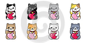 cat vector heart valentine icon lucky cat manekineko kitten calico neko pet cartoon character illustration symbol clip art