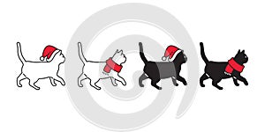 Cat vector icon Christmas Sant Claus hat kitten walking logo symbol cartoon character illustration doodle design