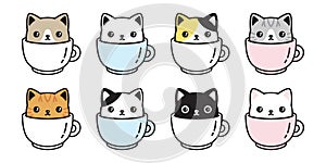 Cat vector icon kitten coffee cup calico logo fish symbol cartoon character illustration doodle design