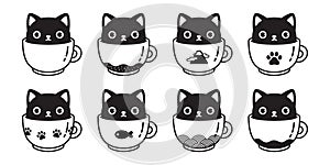 Cat vector icon kitten coffee cup paw calico logo fish symbol cartoon character illustration doodle design