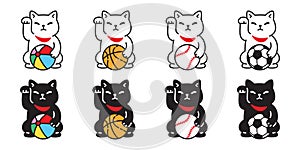 cat vector icon manekineko luckey cat kitten calico neko soccer ball beach football baseball basketball pet toy colorful sport