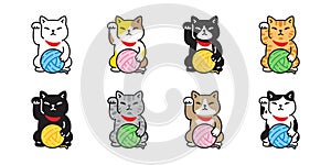 cat vector manekineko kitten icon yarn ball calico neko pet cartoon character munchkin illustration symbol