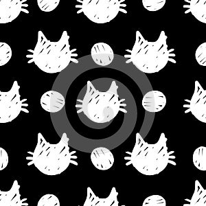 Cat vector seamless Pattern isolated on white and black dots background