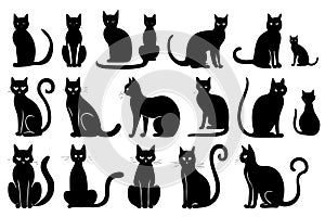 Cat vector silhouettes set Isolated On White Background, cats in different poses.