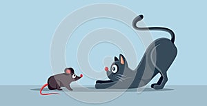 Cat versus Mouse Rivalry Vector Funny Conceptual Illustration