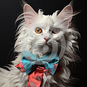 Turkish Angora Cat In Andy Warhol Style With Bowtie photo