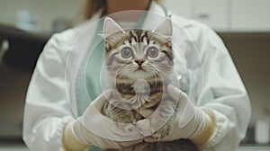 Cat visiting vet for regular checkup, kitten on veteranian