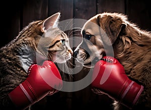 cat vs dog cincept, boxing fight